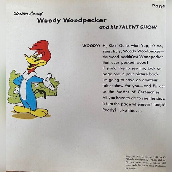 Woody Woodpecker And His Talent Show 78 RPM Vinyl Children’s VTG 1949 Storybook - Picture 2 of 5